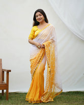 Golden Yellow Chikankari Worked Heavy Georgette Saree